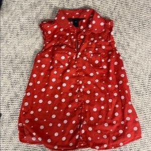 Polka dot button down cap sleeve top